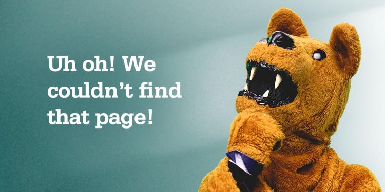 Uh oh! We couldn't find that page! Nittany Lion mascot thinking