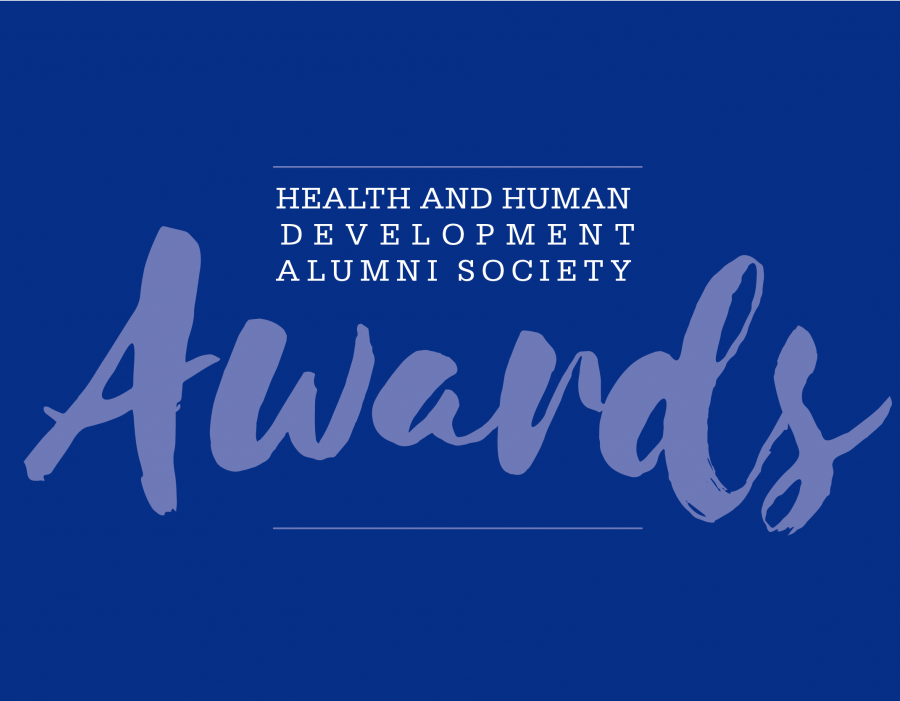 Health and Human Development Alumni Society Awards graphic with blue background