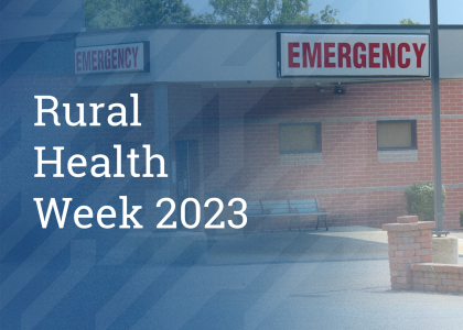 Emergency room entrance. "Rural Health Week".