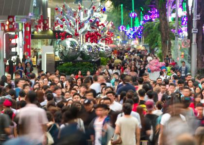 a crowded street in Singapore
