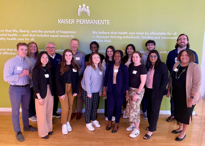 Group picture of MHA students and faculty at Kaiser Permanents in Washington, DC.
