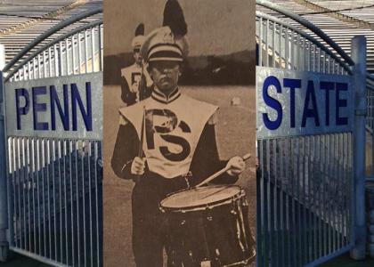 Penn State gates open with old newspaper image of a female Blue Band drummer