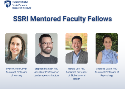 White graphic with four photos of SSRI's mentored faculty fellows for 2024-2025.