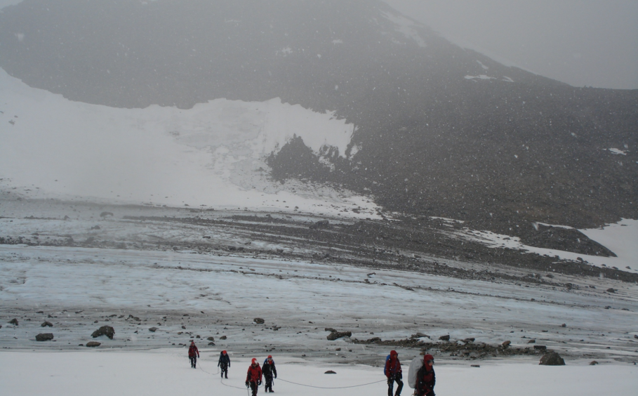 Group of people walking in the artic 