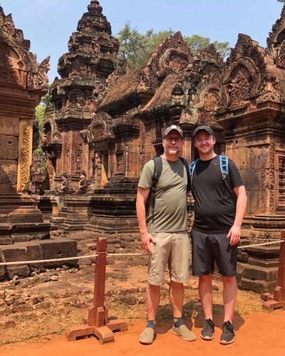 Bo Cleveland and Kyler Knapp at Angor Wat in Cambodia