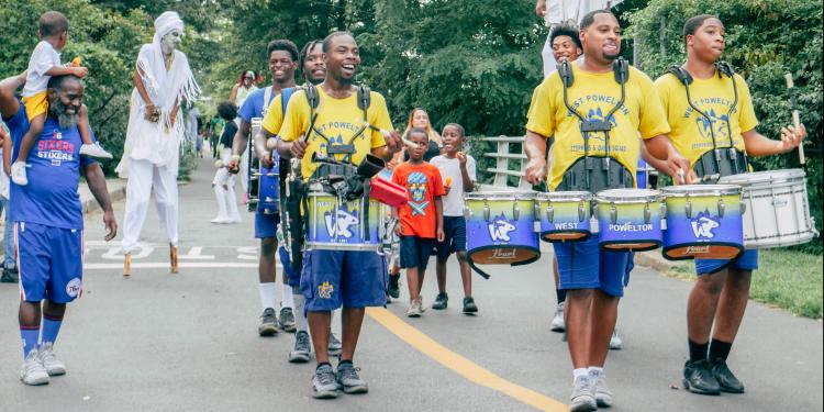 drum line parade at Bartram's Garden park in Philadelphia