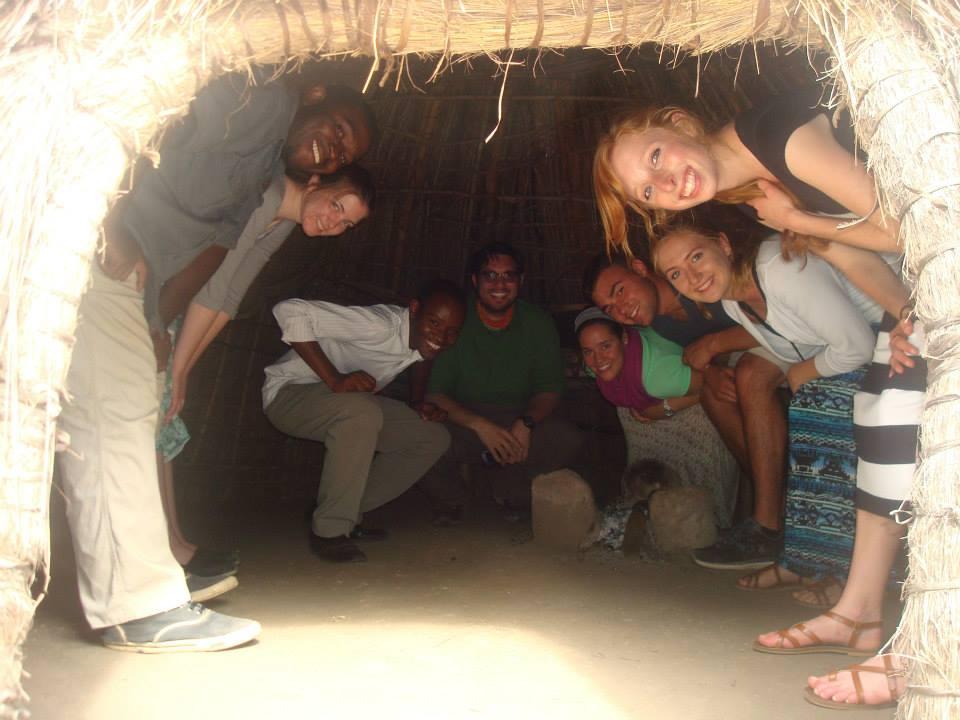 =Grou of students in a hut in Tanzania